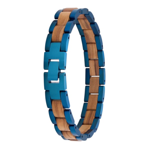 Bracciale acciaio blu e legno di Ulivo