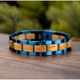 Bracciale acciaio blu e legno di Ulivo