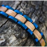 Bracciale acciaio blu e legno di Ulivo